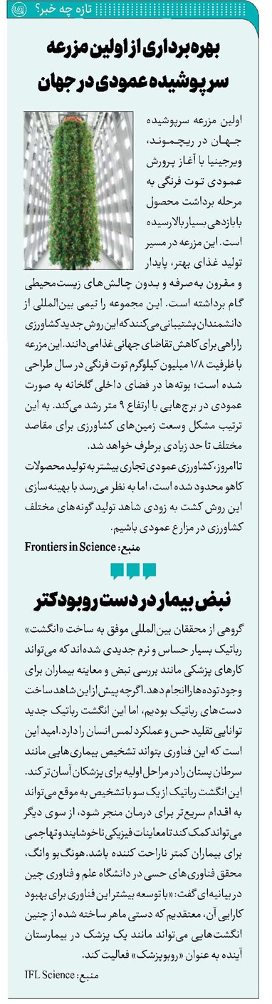 بهرهبرداری از اولین مزرعه سرپوشیده عمودی در جهان